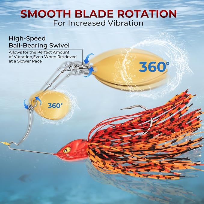 MadBite by KastKing Spinnerbait Fishing Lures, Bass Trout Salmon Walleye Stainless Steel Spinner Baits Kit, Saltwater Freshwater, 4 pcs