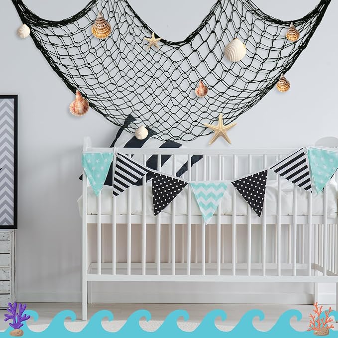 12 Pack Decorative Fish Netting for Party 80 x 40 Inch Natural Cotton Fish Net Decorations for Pirate Ocean Under The Sea Hawaiian Mermaid Party Picture Wall Hanging Decoration(Black)