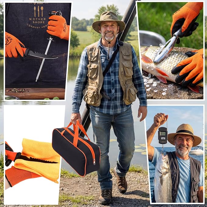 Ceenna 14 Pcs Fishing Tool Kit, Fishing Pliers, Retractable Landing Net, Lip Gripper, Fillet Knife, Digital Scale, Hook Remover, Scaler, Braid Scissors, Sharpener, Tool Retractor Accessories