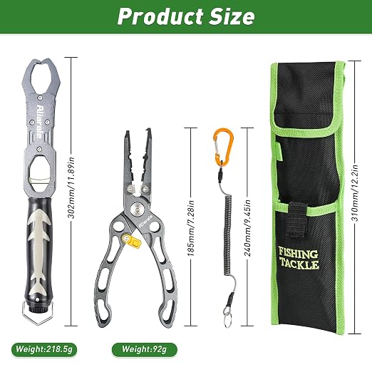 Fishing Pliers,Fish Lip Gripper & Scale Combo - Saltwater Resistant Fishing Tools Kit,Multitool Hook Remover and Split Ring Pliers with Sheath,Fishing Gear,Fishing Gifts for Men