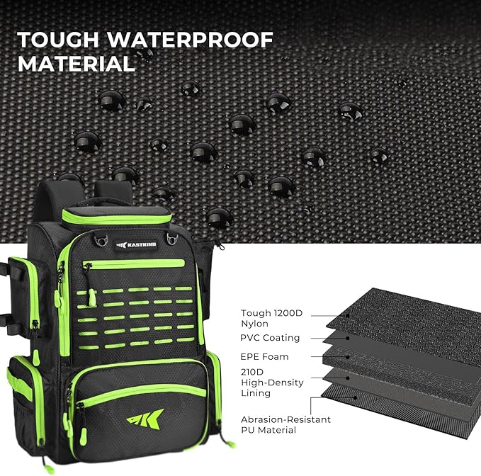 KastKing Bait Boss Fishing Tackle Backpack with Rod Holders-4 Tackle Boxes-Rain Cover,Storage for Fishing Gear