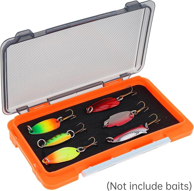 Fishing Tackle Box Slit Foam Case, Super Slim Fishing Lures Jig Box Hooks Spinners Spoons Storage Tackle Tray, (6.8 * 3.8 * 0.8inch) (Orange)