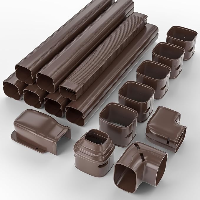 3'' 22.5Ft Mini Split Line Set Cover Kit for Minisplit Ductless Linset Air Conditioners and Heat Pumps, Central AC Decorative Upgraded UV-Proof Strong & Durability PVC Pipe, Brown