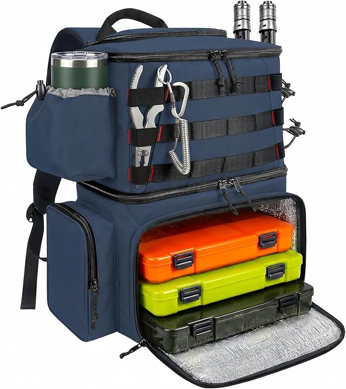 MATEIN Fishing Backpack, Water Resistant Tackle Storage Bag with Rod Holders & Cooler, Fishing Gifts for Men