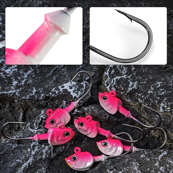 Dr.Fish 10 Pack Swimbait Jig Heads, Saltwater Fishing Jig Heads 3D Eyes High Carbon Steel Hooks Surf Fishing Lures Flounder Striper Halibut Pompano Bass