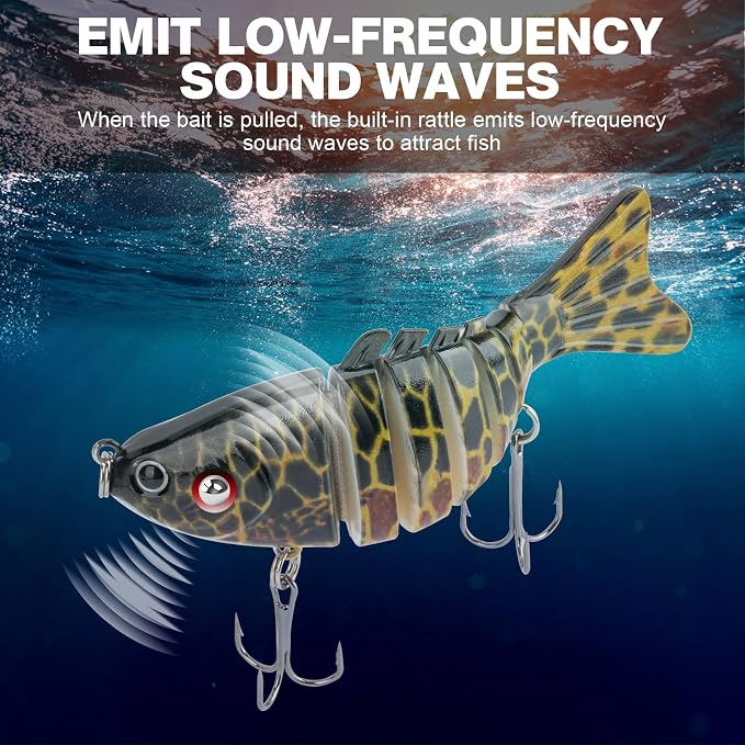 Syosisny 3PCS Premium Segmented Fishing Lures Set, Multi-Jointed Hard Baits with 3D Eyes & Realistic Swimming Action, Sharp Treble Hooks for Bass, Trout, Walleye, Freshwater & Saltwater Swimbait