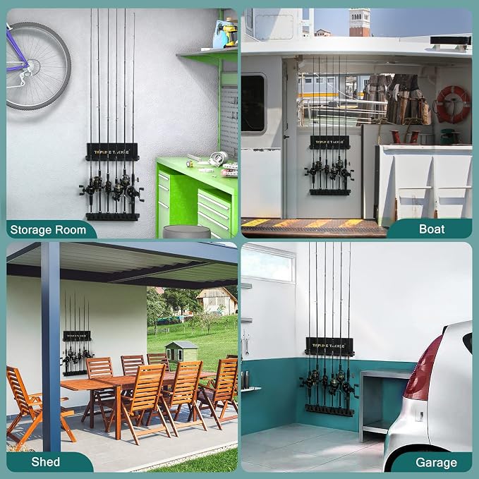 2 Set Vertical Fishing Rod Holders for Garage, Wall Mounted Fishing Pole Holders, Fishing Rod Rack for Storage 12 Rods