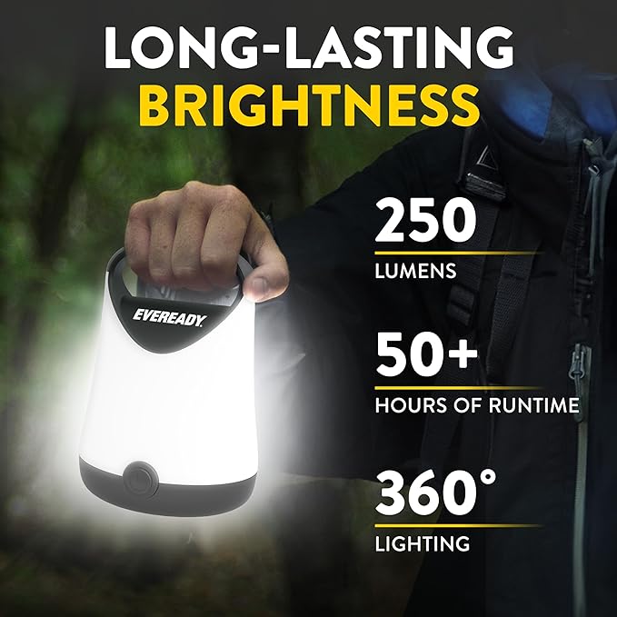 Eveready LED Camping Lantern X-250 (2-Pack), Super Bright Tent Lights, Rugged Water Resistant LED Lanterns, 100 Hour Run-time (Batteries Included), Black