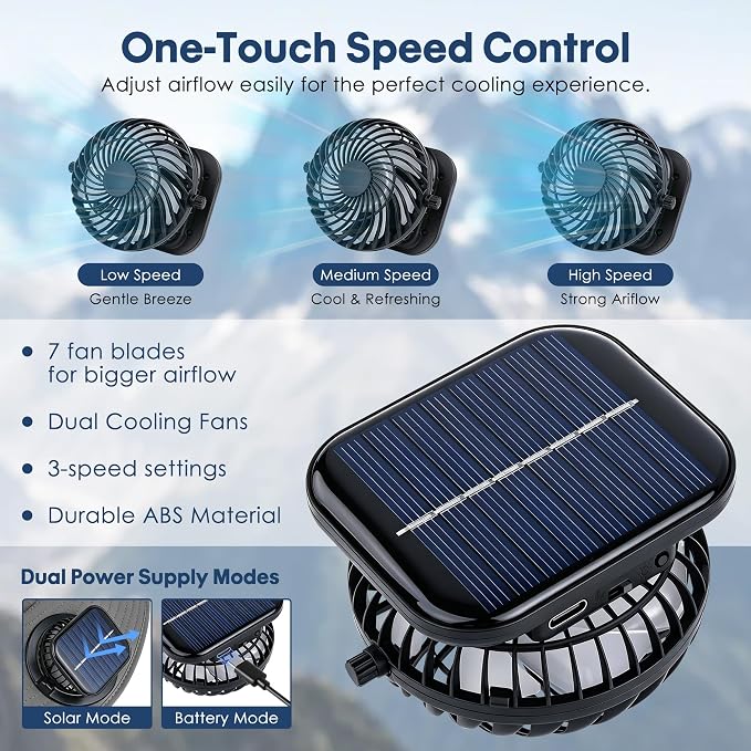 Solar Fan Hat, UPF 50+ Wide Brim Sun Hat with 2 Fans, Solar & USB Rechargeable, 3 Speeds for Fishing/Camping/Hiking/Gardening