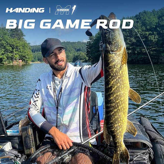 HANDING M1 Pike Heavy Fishing Rod Musky Rod 2-Piece Casting Rod with 30+24T Carbon Seaguide RA Guides Extended EVA Handle and Cork Base for Northern Pike Muskie Catfish Striped Bass Snook Skipjack