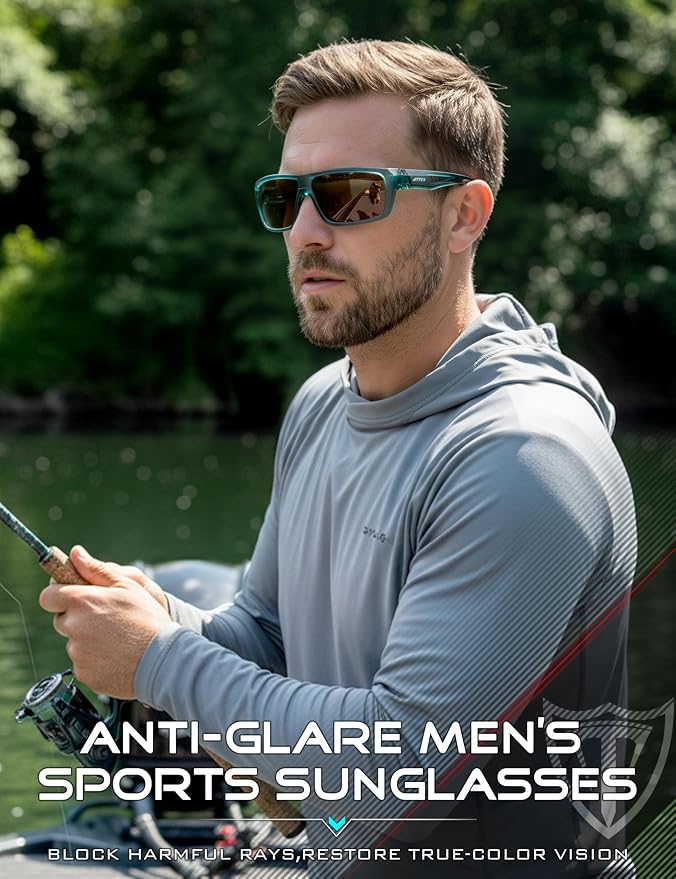 ATTCL Polarized Sunglasses Men Sports: UV Protection Lightweight TR90 Frame Anti-Slip Wrap-Around for Driving Fishing Golf
