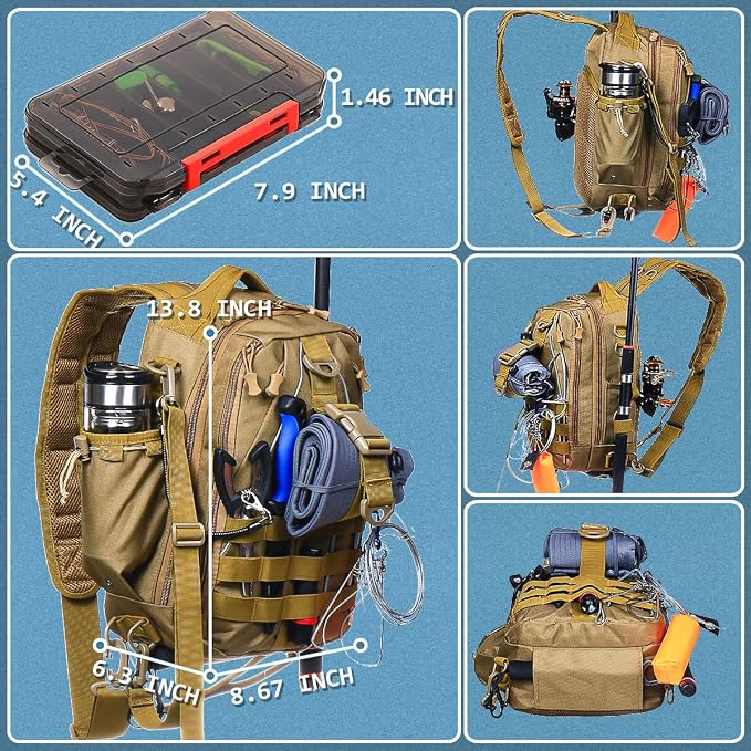 Aertiavty Fishing Backpack, Fishing Bag with Tackle Box, Compact Fishing Tackle Bag, Fishing Tackle Backpack with Rod Holder for Outdoor Sport Fishing Gifts for Men Women