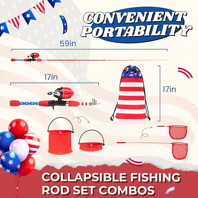 Kids Fishing Pole, Portable Telescopic Kids Fishing Poles for Boys Girls Youth, Fishing Rod and Reel Combo