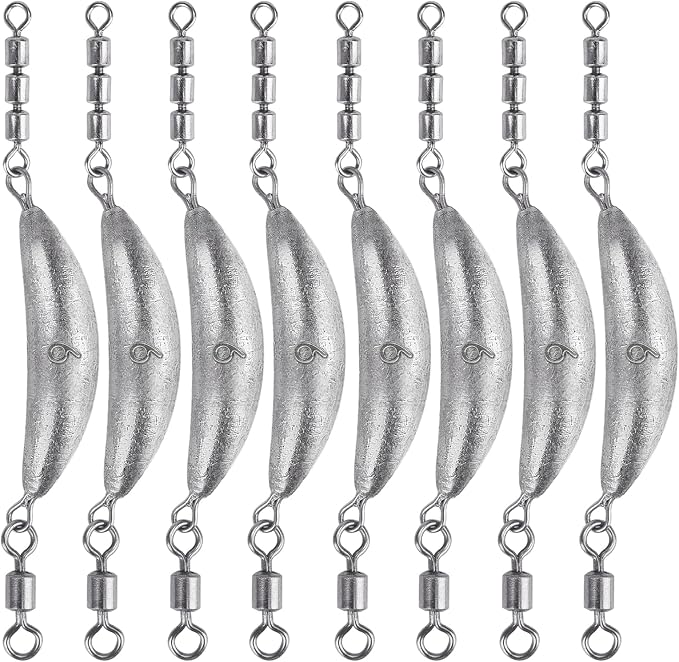 THKFISH Fishing Spin Sinker，Crescent Sinker with 3 Roller Swivels Fishing Sinker Drop Shot Weights Fishing Weights Kit Inline Trolling Sinkers,Torpedo Sinkers Saltwater Freshwater,1/2-6OZ, sliver