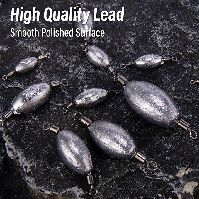 Dr.Fish 20 Pack Inline Trolling Weights Swivel Egg Sinkers Oval Line Sinker Catfishing Saltwater Freshwater Fishing