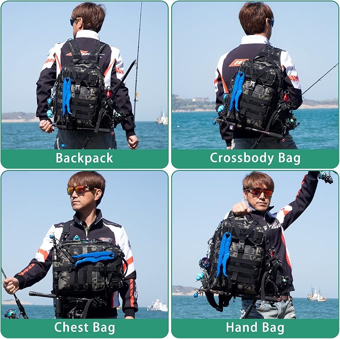 BLISSWILL Outdoor Tackle Bag - Large Water-Resistant Fishing Backpack