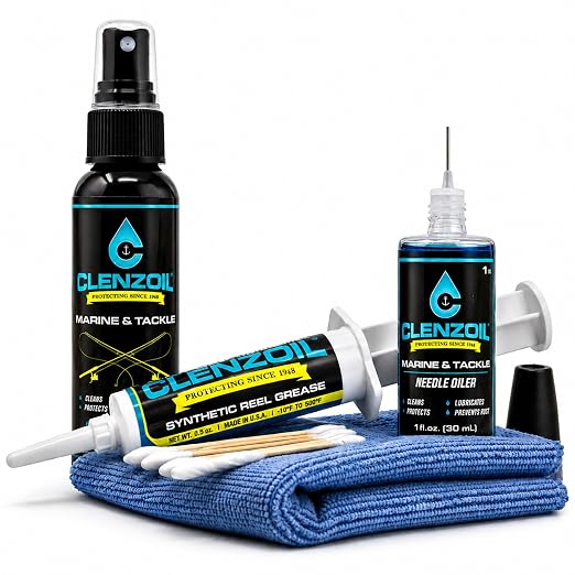 Clenzoil Marine & Tackle Reel Care Kit - with Fishing Reel Oil & Grease - All-in-One Cleaning Kit - for Freshwater & Saltwater Reels - Fish Reel Maintenance Kit