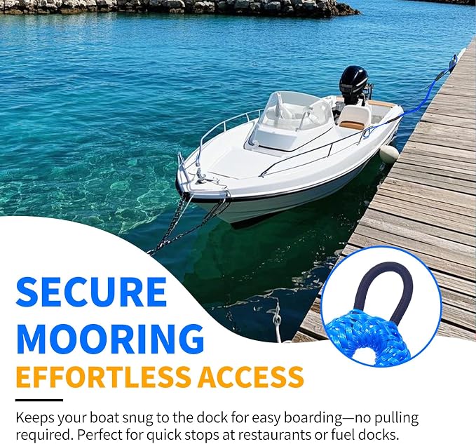 4-Pack Bungee Dock Lines for Boats with Loops, Boat Tie Downs for Docking, Adjustable Boat Mooring Rope for Pontoon, Jon Boat & PWC (Blue, 4 FT)