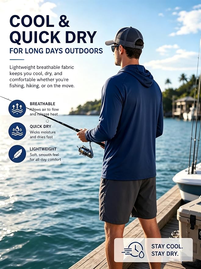 ZITY 3 Pack Men's Sun Protection Hoodie Shirt Fishing Shirts for Men UPF 50+ Long Sleeve Shirt Lightweight Rash Guard