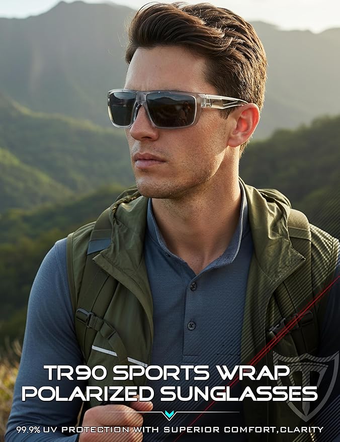 ATTCL Polarized Sunglasses Men Sports: UV Protection Lightweight TR90 Frame Anti-Slip Wrap-Around for Driving Fishing Golf