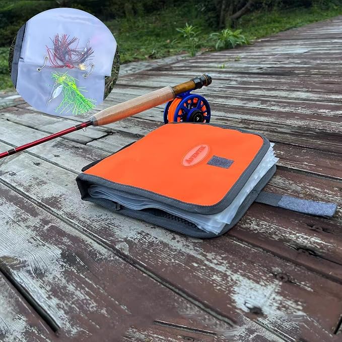 Aventik Fishing Tackle Binder Soft Cover Fishing Bait Organized Storage Rig Bag Soft Bait Binder Saltwater Resistant Fishing Bag 8.5x8.5x1.1inch(Orange)