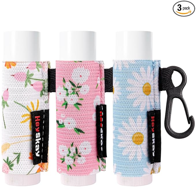 HEYSKAY 3PCS Lip Balm Holder Sleeves Lipstick Keychain Holder Chapsticks Holder Lip Gloss Holder Keychain Lipstick Elastic Sleeves(Floral Set B)