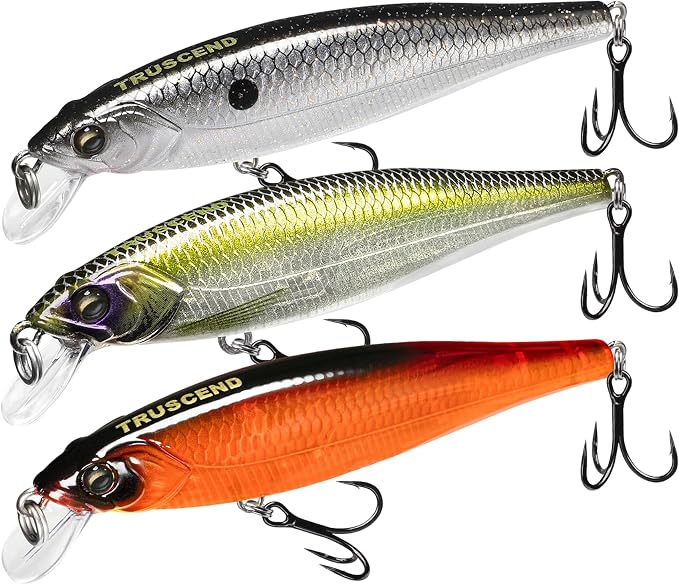 TRUSCEND Suspending Jerkbait, Rattle Minnow Lures with BKK Hooks, Freshwater Bass Trout Striper Walleye Pike Fishing Lures, Variety Pack for All Water Conditions, Premium Fishing Gear and Gifts
