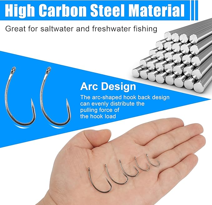 175pcs Barbless Fishing Hook Kits,Small Size Carp Fishing Hooks Curve Shank Crank and Wide Gape Fly Tying Hooks Circle Hook with Tackle Box Size 2#,4#,6#,8#,10#