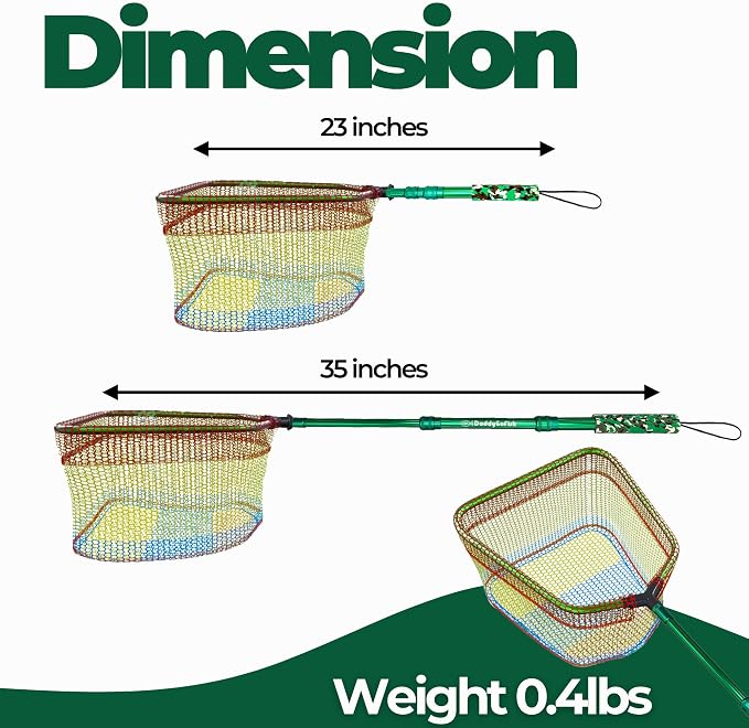 DaddyGoFish Kids Fishing Net - Extendable Telescopic Landing Net for Boy Girl Children Catching Small Fish Crab Shrimp Minnow Dragonfly Beach Pier Lake River Ocean