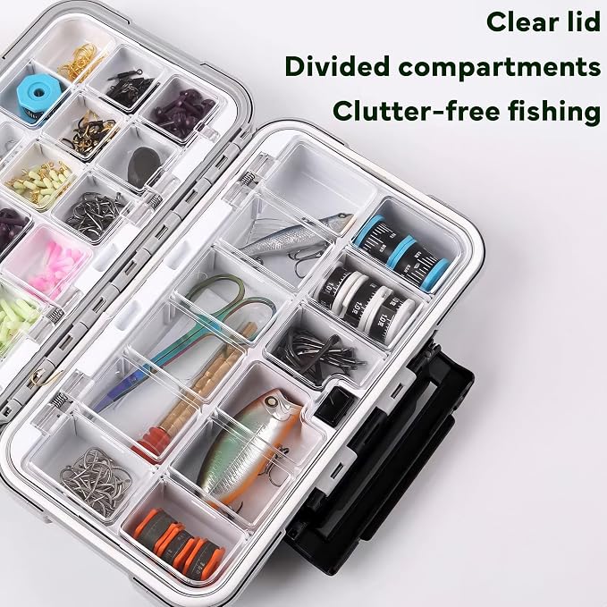 Fishing Tackle Box Bait Storage Case Hard Tackle Case Portable Hooks Lure Baits Storage Swivels Jigs Hooks Sinker for Vest Casting Fly Fishing (Grey Waterproof/1pcs)