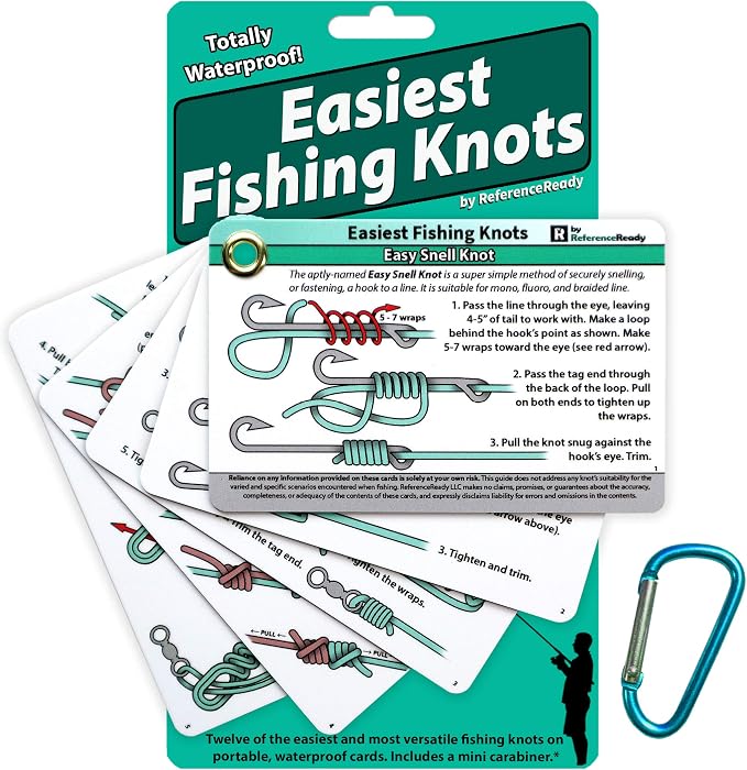 Easiest Fishing Knots: Waterproof Guide on How to Tie 12 Simple Fishing Knots with Mini Carabiner, Perfect for Beginners