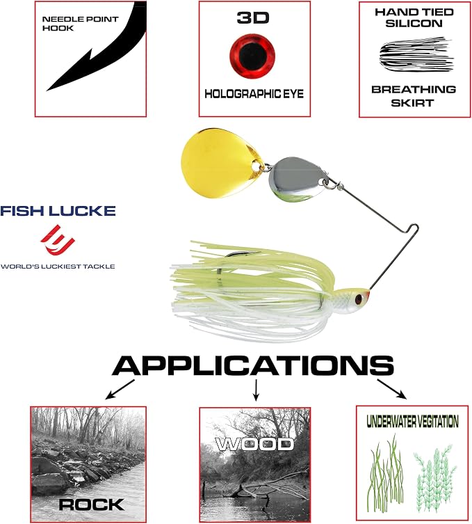 Luck E Strike Jimmy Houston Legends Spinner Bait with Colorado Blades (1/2 Ounce Spinnerbait) 5/0 Hook