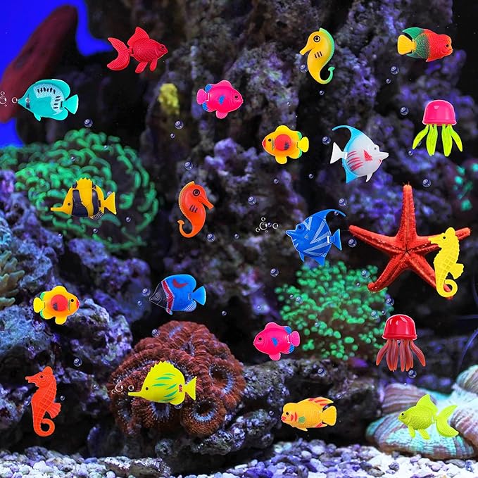 Weewooday 20 Pcs Artificial Moving Fishes Plastic Floating Lifelike Fish Tank Ornament Aquarium Decorations (Jellyfish and Seahorses)