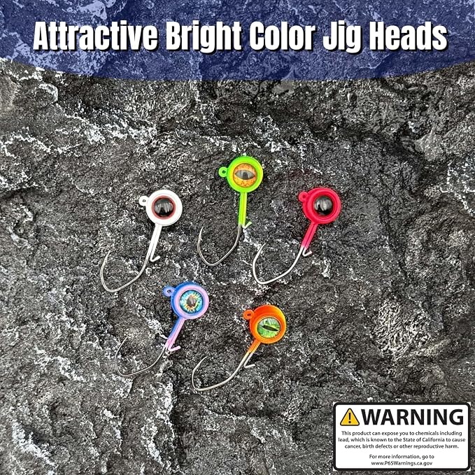 60Pcs Big Eye Crappie Jig Heads Kit, Bright Color Panfish Fishing Jig Heads Hook with Wired Bait Keeper Swimbait Jighead for Crappie Walleye 3 Sizes 1/32oz 1/16oz 1/8oz