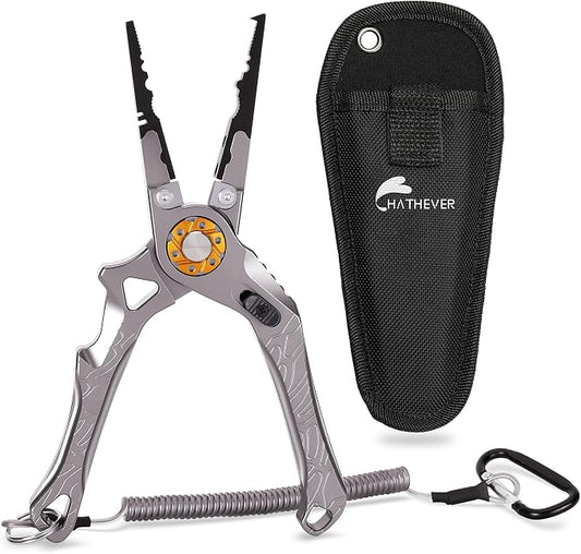 Saltwater Fishing Pliers, Split Ring Pliers for Fishing with Safety Lock, Fish Pliers with Sheath and Lanyard, Fishing Gifts for Men