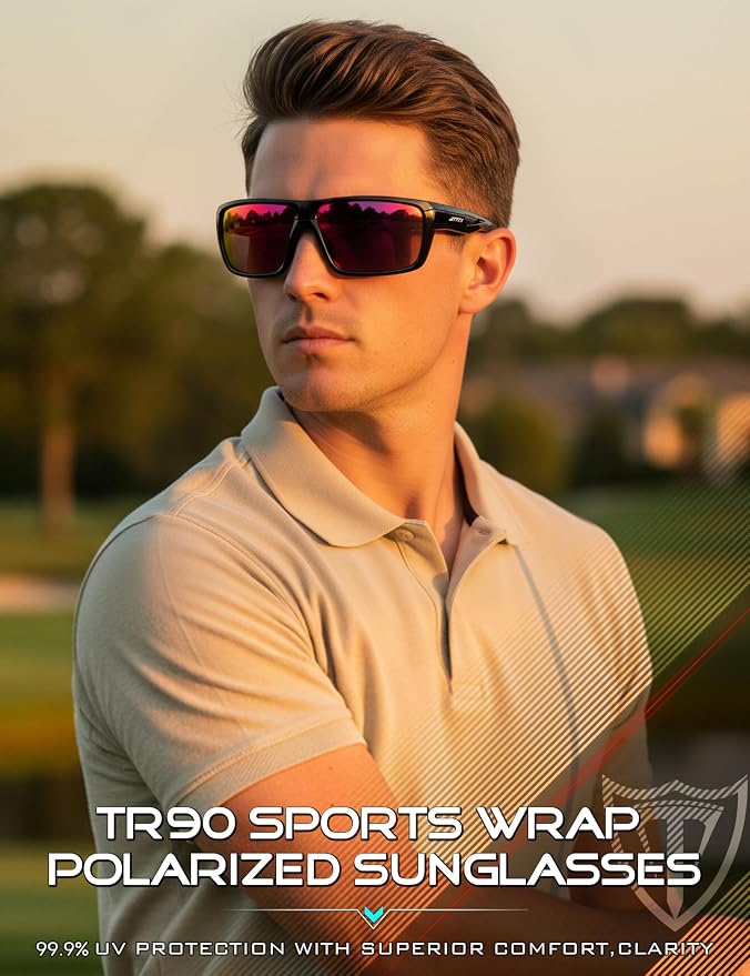 ATTCL Polarized Sunglasses Men Sports: UV Protection Lightweight TR90 Frame Anti-Slip Wrap-Around for Driving Fishing Golf