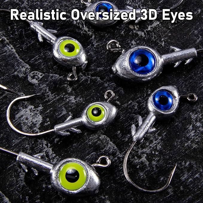 Dr.Fish 10 Pack Fishing Eyes Jigs 3D Eyes Trout Heads Bass Hook Saltwater Swimbait Jig Heads Freshwater Walleye Redfish Striper 1/2oz 3/8oz 1/4oz 3/16oz