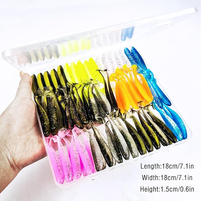 Soft Fishing Lures Kit Paddle Tail Swimbaits Plastic Worms Set Mixed Color Minnow Jerkbait Bass Lure Baitsfor Trout,Walleye,Crappie