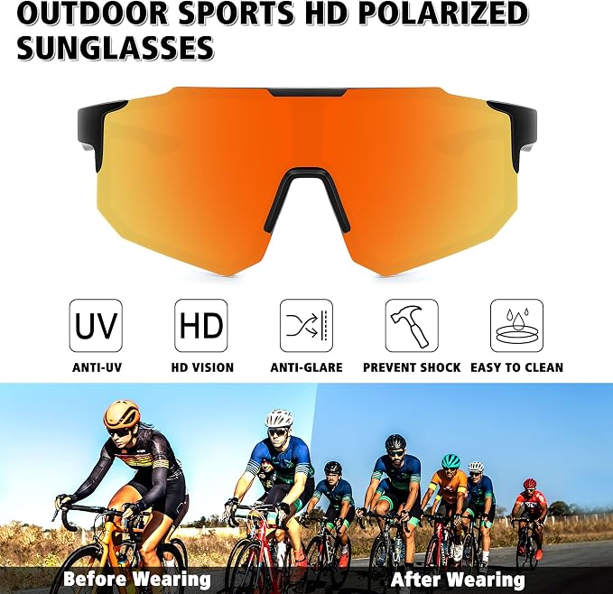 STORYCOAST Polarized Sports Sunglasses for Men Women,Driving Fishing Cycling Mountain Bike Sunglasses UV400 Protection