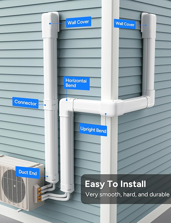 5'' 26.5Ft Mini Split Line Set Cover Kit for Minisplit Ductless Linset Air Conditioners and Heat Pumps, Central AC Decorative Upgraded UV-Proof Strong & Durability PVC Pipe