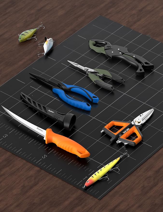 5PC Fishing Tool Kit - Fillet Knife, 2PC Fishing Pliers,Fishing Braid Scissors and Fish Lip Gripper, Fishing Gear for Fly Fishing, Ice Fishing