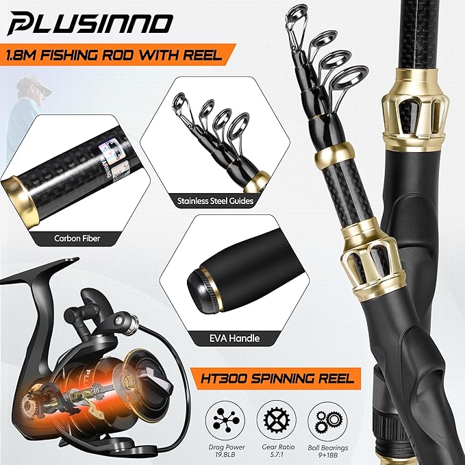 PLUSINNO Fishing Gear,Full Fishing Pole kit Include Fishing Rod and Reel Combo, Tackle Box with Fishing Lures, Fishing Accessories, Fishing Pliers,Fishing Gifts for Men with Fishing Tool Kit