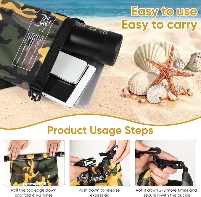 Waterproof Dry Bag 5L/10L/15L/20L/30L Roll Top Dry Storage Backpack with Phone Case, Collapsible Water Bottle, Sunglasses, Ear Band for Kayaking Boating Swimming Fishing Camping, Yellow 30L