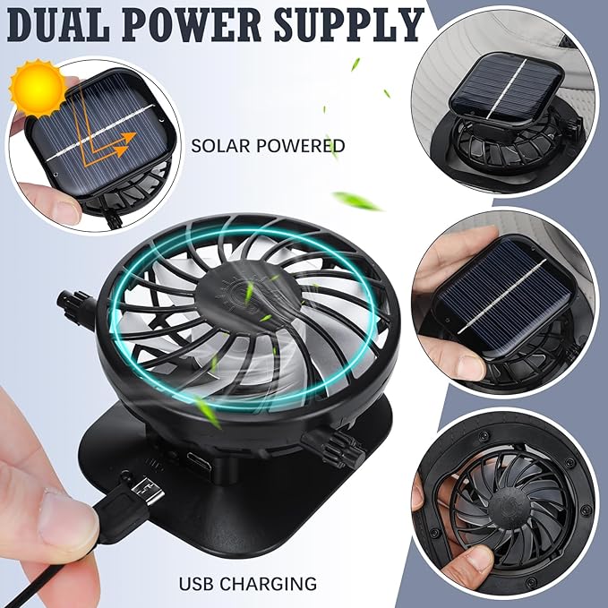 Glitopper 2 Pcs Solar Fan Hat with 2 Fan Wide Brim Removable Face Cover Cooling Fishing Buckets Hats