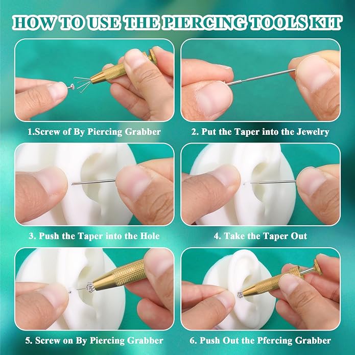 Upgraded Anti-Slip Piercing Ball Grabber Tool with Ergonomic Design for Changing Jewelry, Stainless Steel Jeweler Pick Up Tool 4 Claw Gem Piercing Changing Tool Body Piercing Kit for Ear Nose Lip