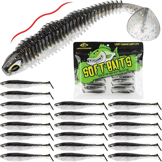 LUCKYFISHING Paddle Tail Swimbaits 10/16/20 PCS Fishing Lures Soft Plastic Lures for Trout Crappie Walleye Soft Baits for Bass Fishing Freshwater Saltwater 4.1/3.5/3/2.5 Inch