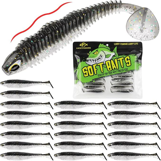 LUCKYFISHING Paddle Tail Swimbaits 10/16/20 PCS Fishing Lures Soft Plastic Lures for Trout Crappie Walleye Soft Baits for Bass Fishing Freshwater Saltwater 4.1/3.5/3/2.5 Inch