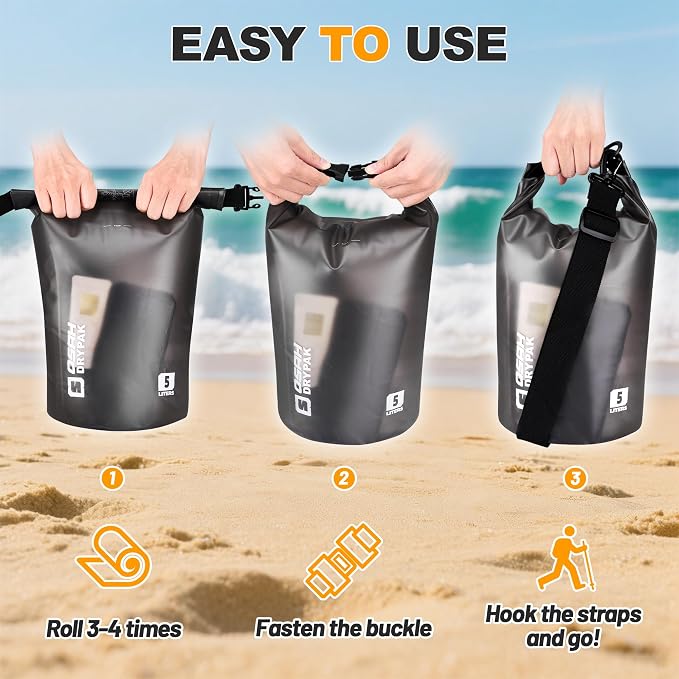 Waterproof Dry Bag, 5L/10L/20L/30L/40L Roll Top Lightweight Storage Backpack with Phone Case for Women & Men, Floating Waterproof Sack for Travel, Swimming, Kayaking, Paddle Board, Camping & Beach