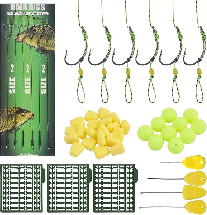 43pcs/152pcs Carp Fishing Hair Rigs Baits Carp Rigs Kit Corn Fishing Beads Boilie Bait Stops Dumbell Stoppers and Stringer Needle Fishing Equipment