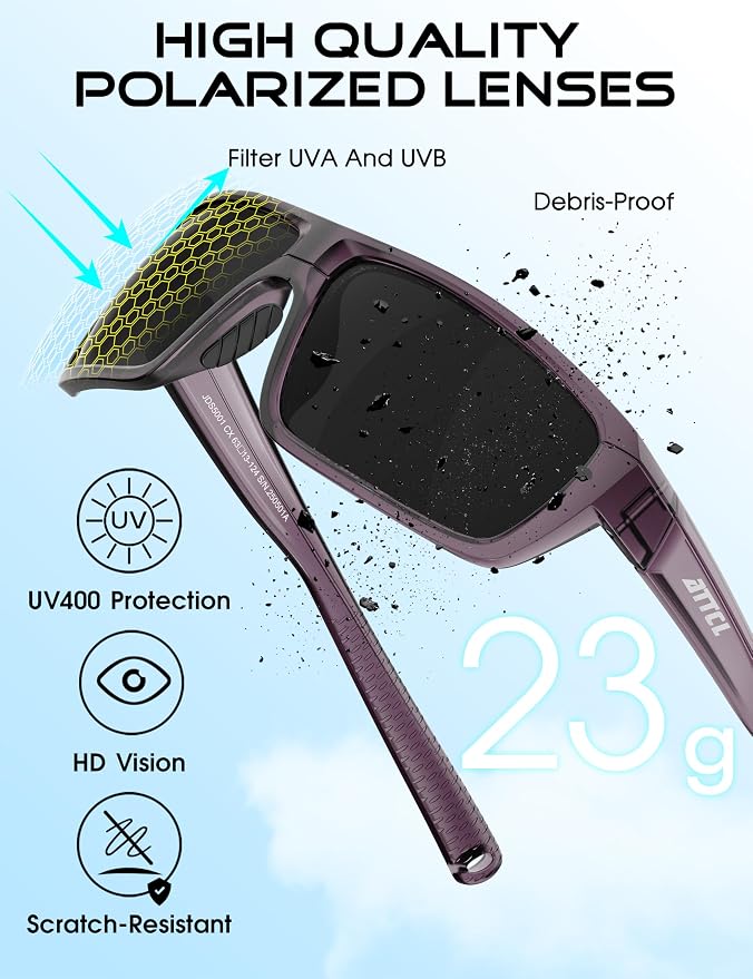 ATTCL Polarized Sunglasses Men for Fishing: UV Protection Lightweight TR90 Sports Wrap Sun Glasses Driving Golf Running